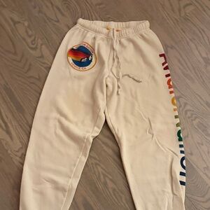 Aviator Nation Cream Joggers with Rainbow Logo